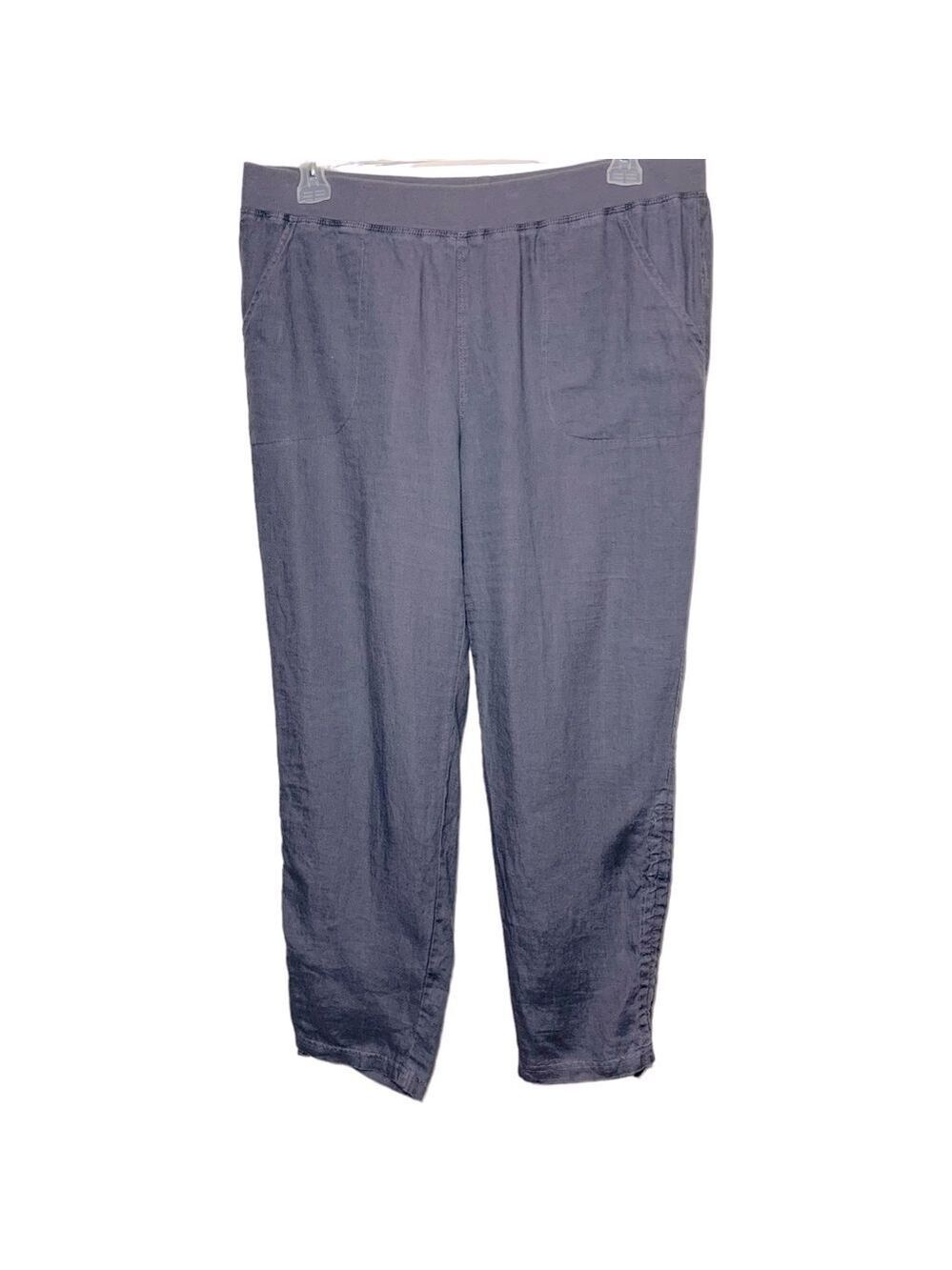 ELLEN Tracy Gray Linen Hi Rise Ankle Pants Pull on Jogger Elastic Band Sz L